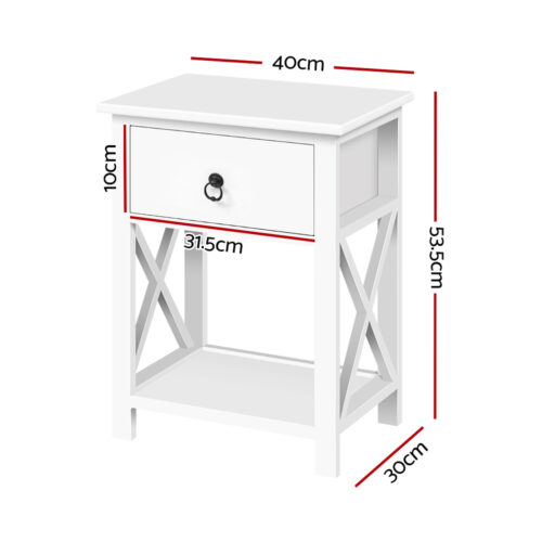 Artiss 2 X Bedside Table 1 Drawer with Shelf - EMMA White - Image 3