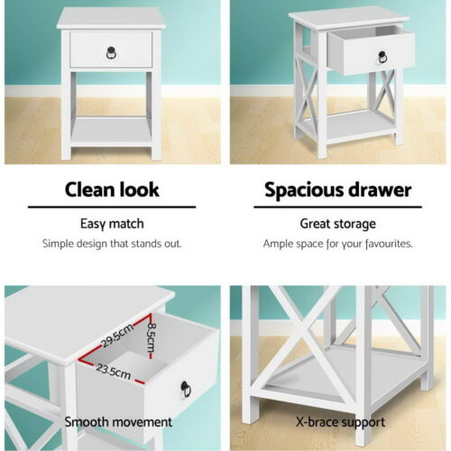 Artiss 2 X Bedside Table 1 Drawer with Shelf - EMMA White - Image 7
