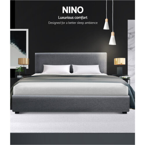 Artiss Bed Frame Queen Size Gas Lift Grey NINO - Image 3