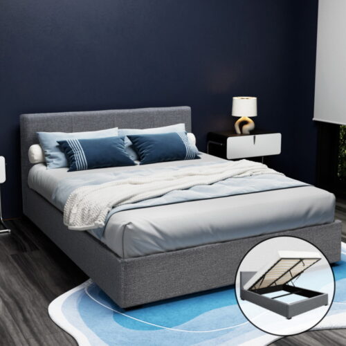 Artiss Bed Frame Queen Size Gas Lift Grey NINO - Image 8