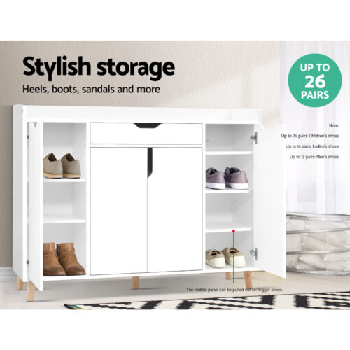 Artiss Shoe Rack Cabinet 26 Pairs Adjustable White Cissy - Image 5