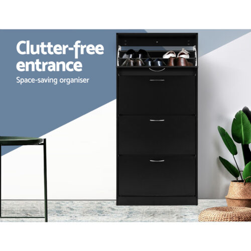 Artiss Shoe Rack Cabinet 60 Pairs 4 Doors - Black - Image 5