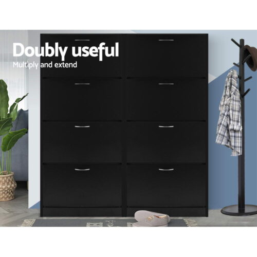 Artiss Shoe Rack Cabinet 60 Pairs 4 Doors - Black - Image 8