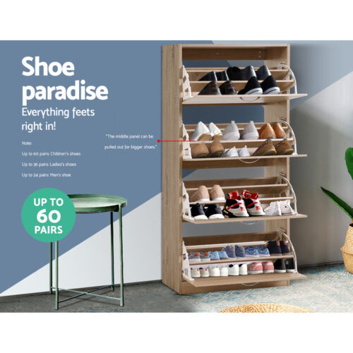 Artiss Shoe Rack Cabinet 60 Pairs 4 Doors - Wood - Image 6