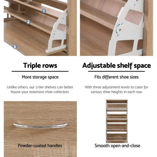 Artiss Shoe Rack Cabinet 60 Pairs 4 Doors - Wood - Image 7