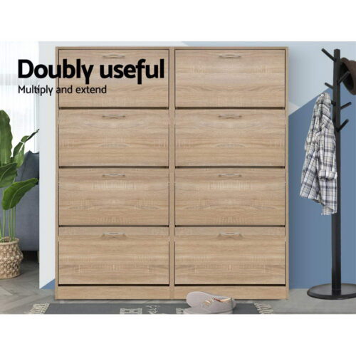 Artiss Shoe Rack Cabinet 60 Pairs 4 Doors - Wood - Image 8