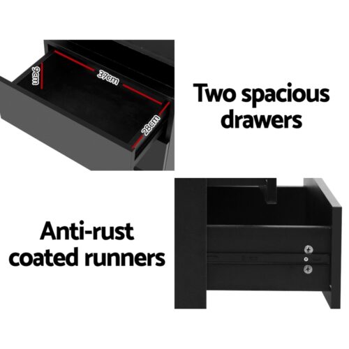Artiss Bedside Table LED 2 Drawers Lift-up Storage - COLEY Black - Image 5