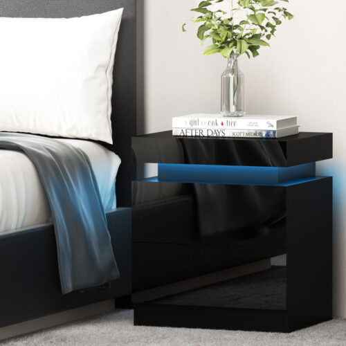 Artiss Bedside Table LED 2 Drawers Lift-up Storage - COLEY Black - Image 6