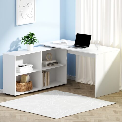 Artiss Computer Desk Bookshelf White 130CM - Image 7