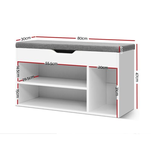 Artiss Shoe Rack Bench Shoe Cabinet White Allen - Image 2