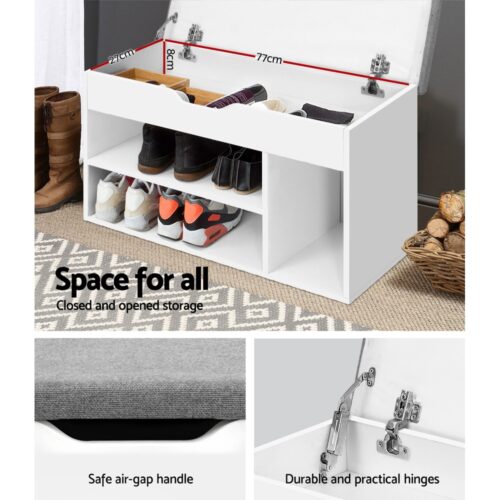Artiss Shoe Rack Bench Shoe Cabinet White Allen - Image 4