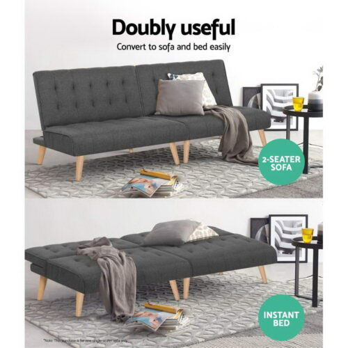 Artiss Sofa Bed Lounge Chair Couch 1 Seater Recliner Futon Bed Set Linen Grey - Image 6