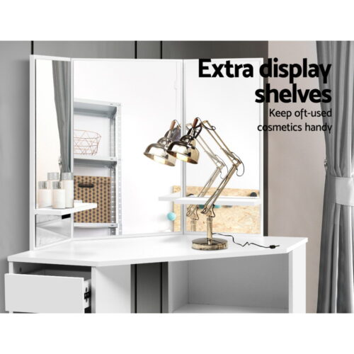 Artiss Dressing Table Stool Set Corner 5 Drawers White - Image 7
