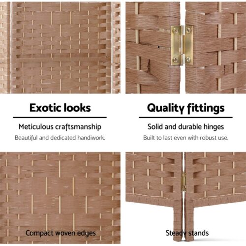Artiss 4 Panel Room Divider Screen 163x170cm Woven Natural - Image 2