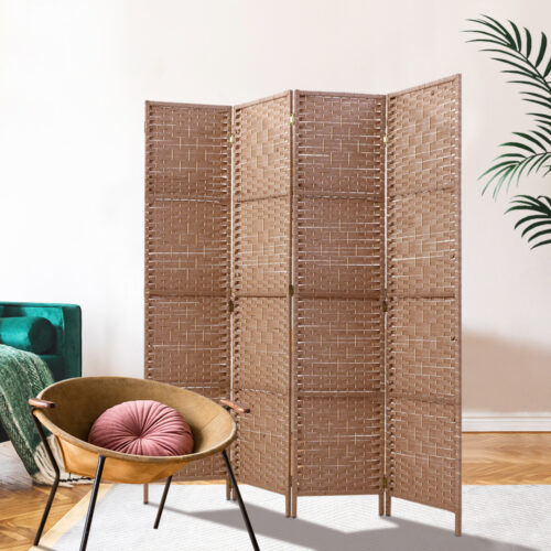 Artiss 4 Panel Room Divider Screen 163x170cm Woven Natural - Image 6