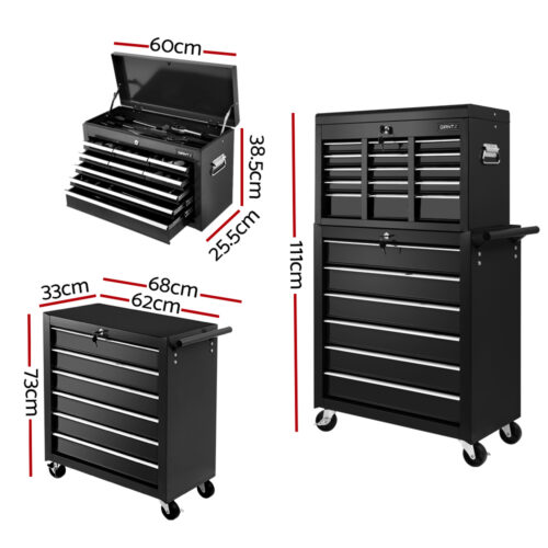 Giantz 15 Drawer Tool Box Cabinet Chest Trolley Toolbox Garage Storage Box - Image 3
