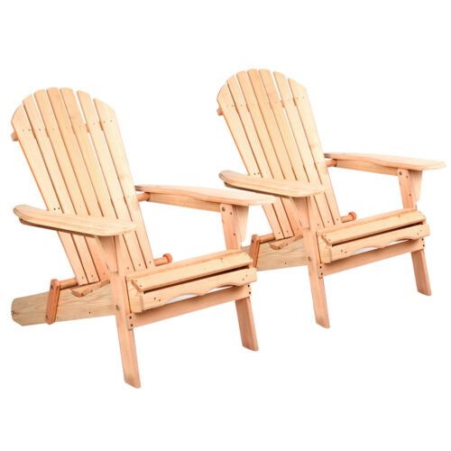Gardeon Adirondack Outdoor Chairs Wooden Beach Chair Patio Furniture Garden Natural Set of 2 - Image 2