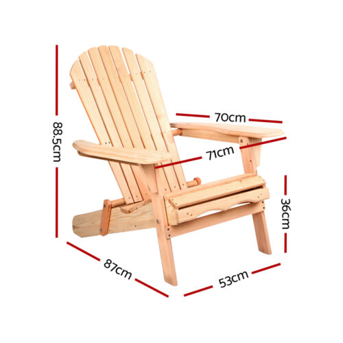Gardeon Adirondack Outdoor Chairs Wooden Beach Chair Patio Furniture Garden Natural Set of 2 - Image 3