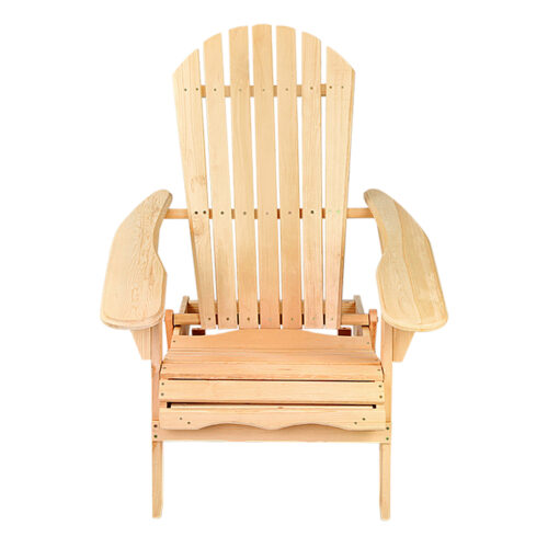 Gardeon Adirondack Outdoor Chairs Wooden Beach Chair Patio Furniture Garden Natural Set of 2 - Image 4