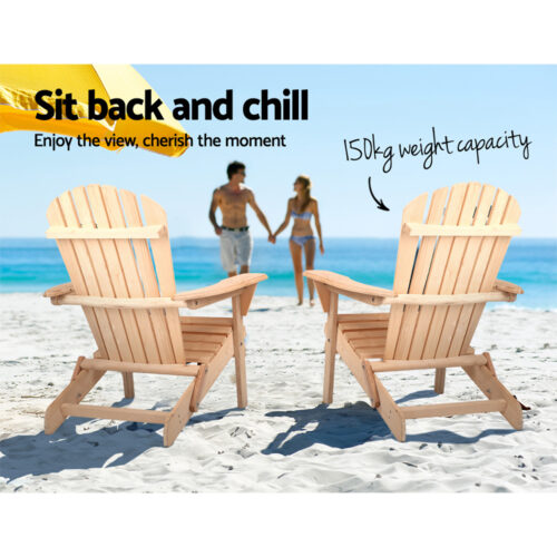 Gardeon Adirondack Outdoor Chairs Wooden Beach Chair Patio Furniture Garden Natural Set of 2 - Image 8