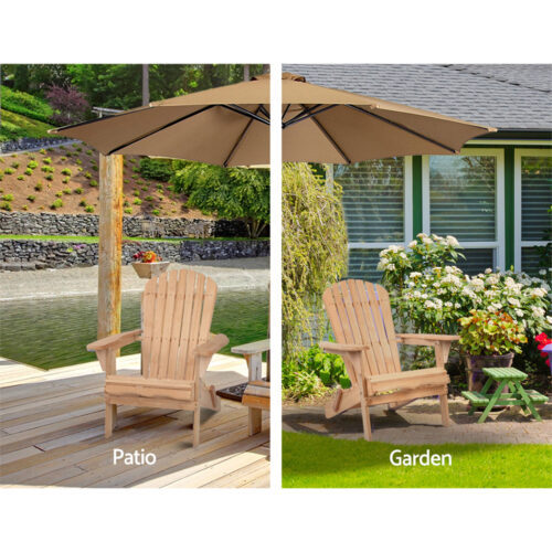Gardeon Adirondack Outdoor Chairs Wooden Beach Chair Patio Furniture Garden Natural Set of 2 - Image 10