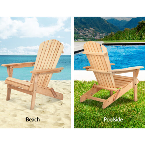 Gardeon Adirondack Outdoor Chairs Wooden Beach Chair Patio Furniture Garden Natural Set of 2 - Image 11
