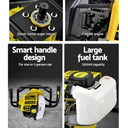 Giantz 92CC Post Hole Digger Motor Only Petrol Engine Yellow - Image 6