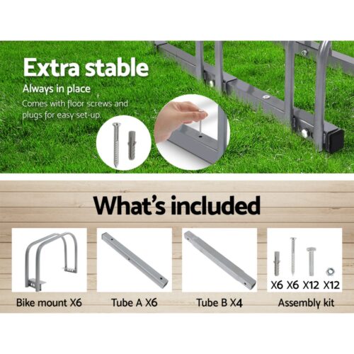 Weisshorn 6 Bike Stand Rack Bicycle Storage Floor Parking Holder Cycling Silver - Image 7