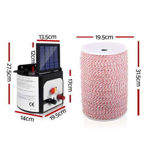 Giantz Fence Energiser 8KM Solar Powered Electric 2KM Poly Wire - Image 3