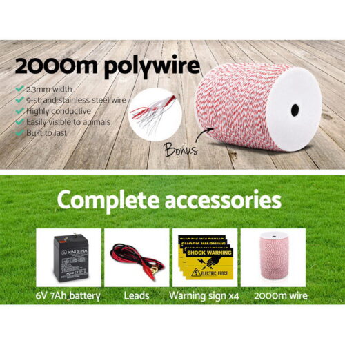 Giantz Fence Energiser 8KM Solar Powered Electric 2KM Poly Wire - Image 7