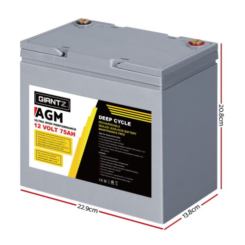 Giantz AGM Deep Cycle Battery 12V 75Ah Box Portable Solar Caravan Camping - Image 3