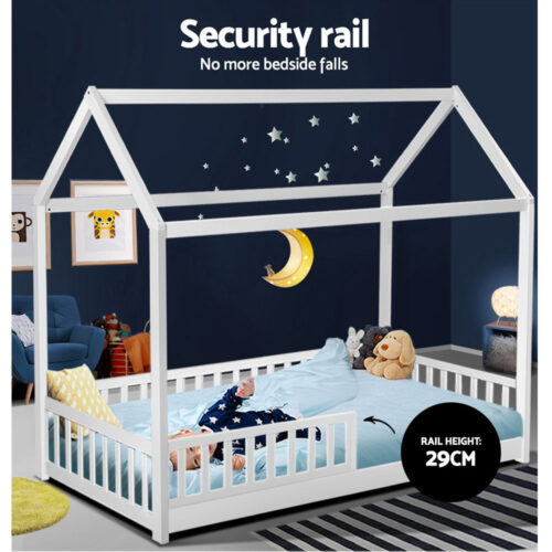Artiss Bed Frame Wooden Kids House Frame White ROCK - Image 7