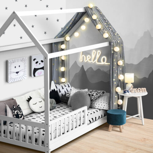 Artiss Bed Frame Wooden Kids House Frame White ROCK - Image 8
