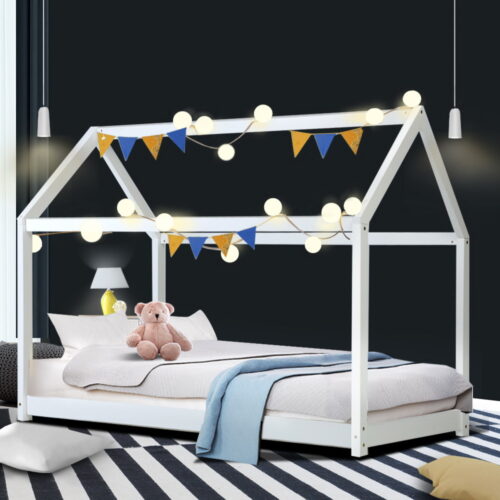 Artiss Bed Frame Wooden Kids House Frame White CASA - Image 7