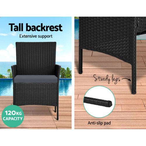 Gardeon 4 Seater Outdoor Sofa Set with Storage Cover Wicker Table Chair Black - Image 5