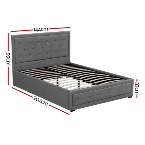 Artiss Bed Frame Double Size Gas Lift Grey TIYO - Image 2