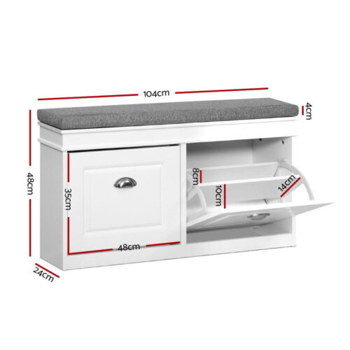 Artiss Shoe Rack Cabinet Bench 8 Pairs White - Image 2