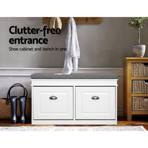 Artiss Shoe Rack Cabinet Bench 8 Pairs White - Image 3