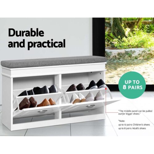 Artiss Shoe Rack Cabinet Bench 8 Pairs White - Image 5