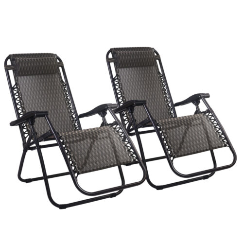 Gardeon 2PC Zero Gravity Chair Folding Outdoor Recliner Adjustable Sun Lounge Camping Grey - Image 2