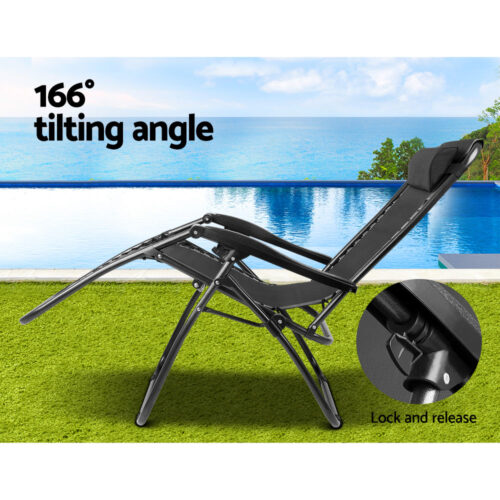 Gardeon 2PC Zero Gravity Chair Folding Outdoor Recliner Adjustable Sun Lounge Camping Black - Image 10