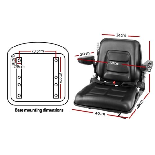 Giantz Tractor Seat Forklift Excavator Universal Suspension Armrest Truck Chair - Image 3