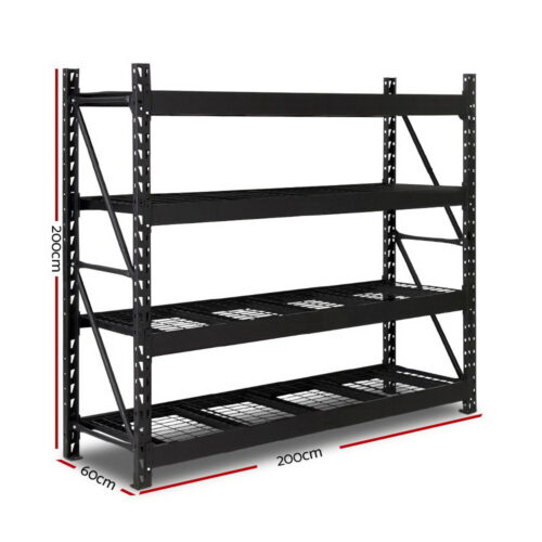 Giantz 2Mx2M Garage Shelving Warehouse Rack Pallet Racking Storage Shelve Black - Image 3