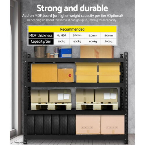 Giantz 2Mx2M Garage Shelving Warehouse Rack Pallet Racking Storage Shelve Black - Image 5