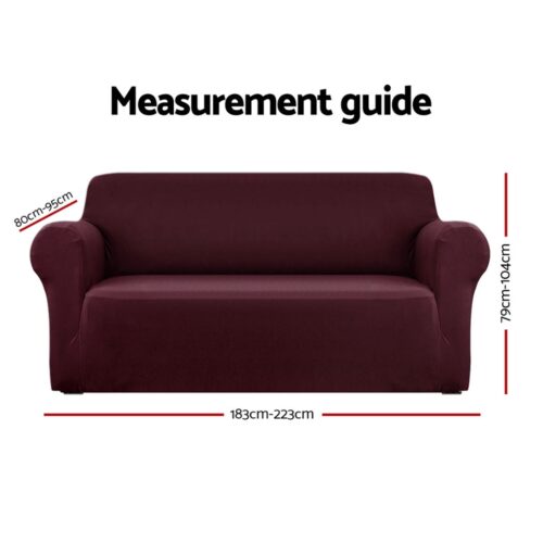 Artiss Sofa Cover Couch Covers 3 Seater Stretch Burgundy - Image 3