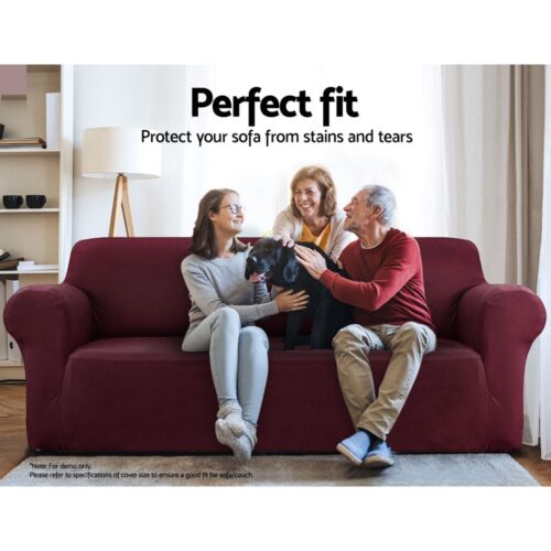 Artiss Sofa Cover Couch Covers 3 Seater Stretch Burgundy - Image 4