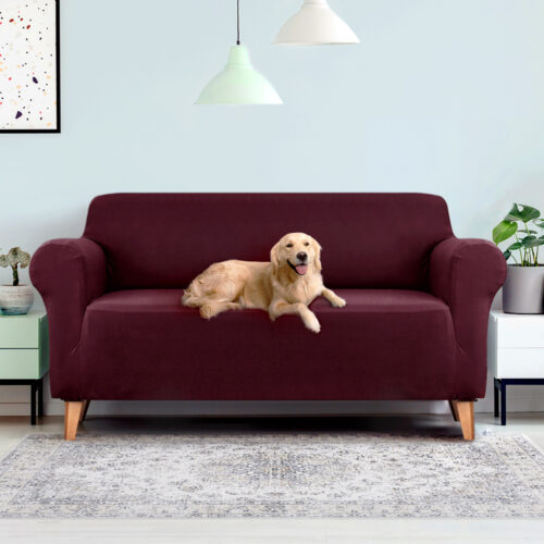 Artiss Sofa Cover Couch Covers 3 Seater Stretch Burgundy - Image 8