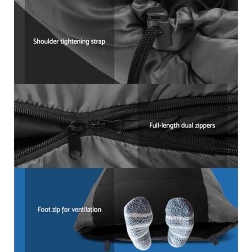 Weisshorn Sleeping Bag Single Thermal Camping Hiking Tent Black  -20°C - Image 7