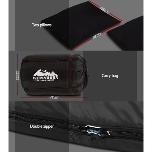 Weisshorn Sleeping Bag Double Pillow Thermal Camping Hiking Tent Grey -10°C - Image 7