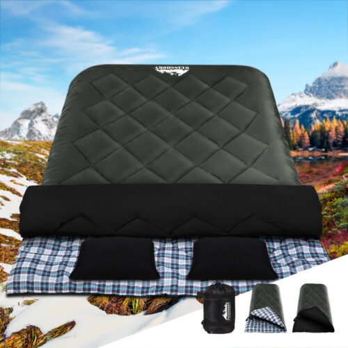 Weisshorn Sleeping Bag Double Pillow Thermal Camping Hiking Tent Grey -10°C - Image 8